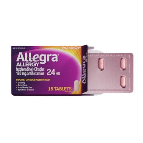 Allegra, Allergy 24 Hr Fexofenadine Hcl Antihistamine Tablets, 180 Mg, 15 Count
