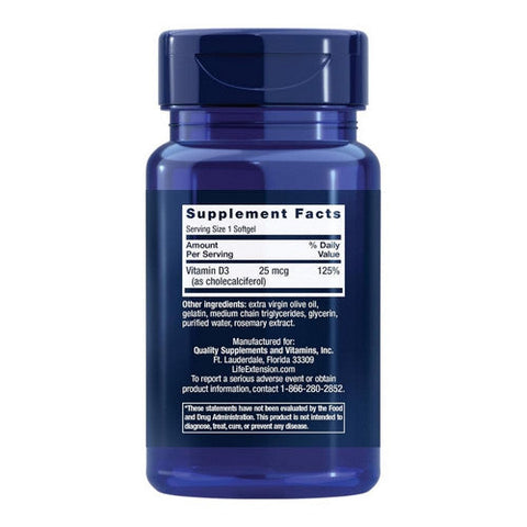Life Extension, Vitamin D3, 25 Mcg, 90 Softgels Life Extension