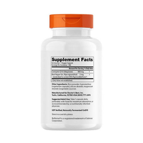 Doctors Best, High Absorption CoQ10 with BioPerine, 400 mg, 180 Vcaps Doctors Best