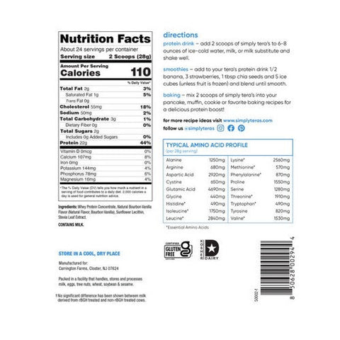 Simply Tera's, RBGH Free Whey Protein, Bourbon Vanilla 24 oz Simply Tera's