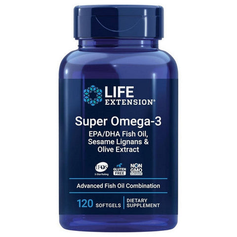 Life Extension, Super Omega 3 EPA And DHA Fish Oil Sesame Lignans And Olive Extract, 120 Soft Gels Life Extension