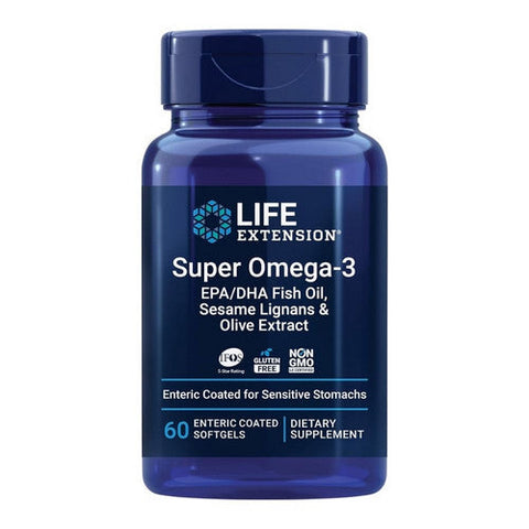 Life Extension, Super Omega-3 EPA/DHA Fish Oil, Sesame Lignans & Olive Extract Enteric Coated, 60 Soft Gels Life Extension