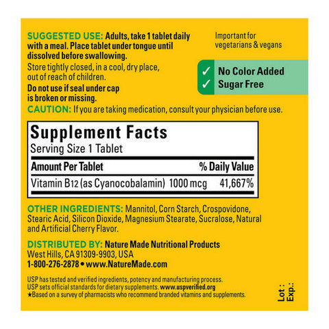 Nature Made, Fast Dissolve B-12 Sublingual Cherry, 1000 mcg, 50 Each Nature Made