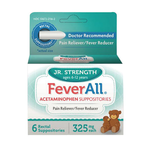 Feverall, Suppository Junior, 325 mg, 6 Each Feverall