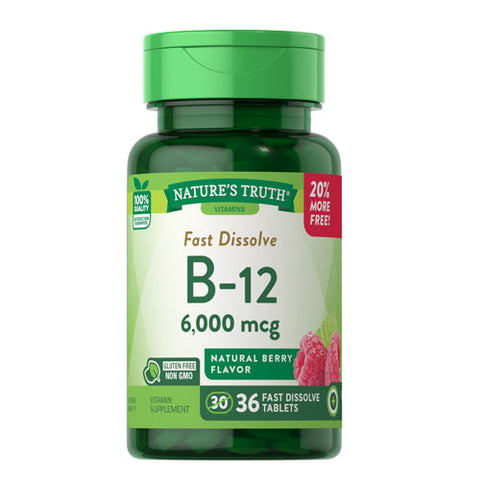 Nature's Truth, Sublingual B-12 Fast Dissolve Tabs Natural Berry Flavor, 6000 mcg, 36 Tabs Nature's Truth