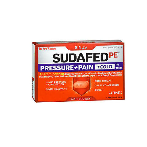 Sudafed Pe, Pressure + Pain + Cold Caplets, 24 Tabs Sudafed Pe