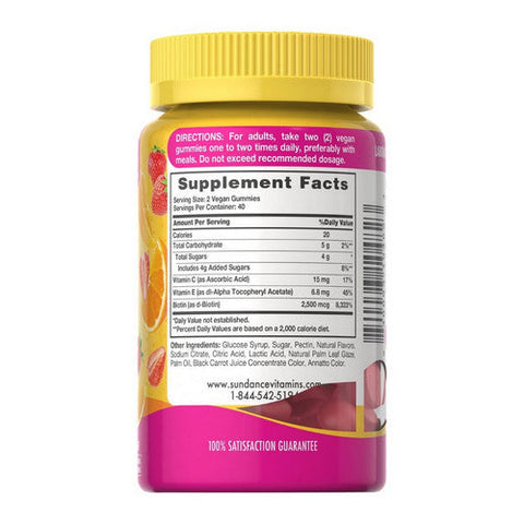 Sundance, Hair Skin And Nails Plus Biotin Vegan Gummies Natural Fruit, 2500 Mcg, 80 Tabs Sundance