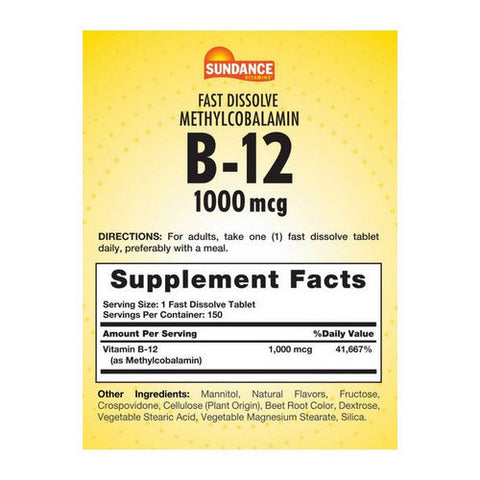 Sundance, B-12 Fast Dissolve Tablets, 1000 mcg, 150 Tabs Sundance