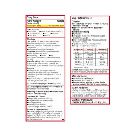 Tylenol, Children'S Pain + Fever Acetaminophen Oral Suspension Strawberry, 160 Mg, 4 Oz Tylenol
