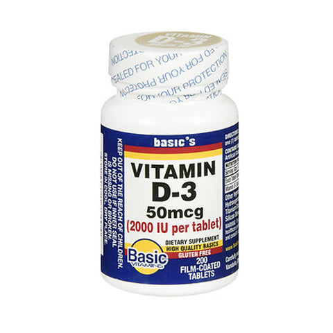 Natural Vitamin D-3 200 Coated Tablets by Basic Vitamins