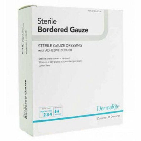 DermaRite, Adhesive Dressing DermaRite  4 X 8 Inch Gauze Rectangle White Sterile, Box Of 25 DermaRite