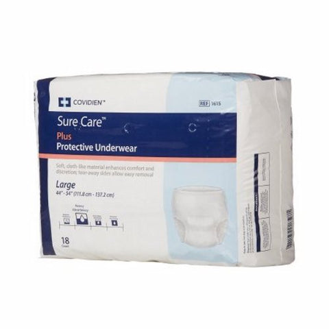 Unisex Adult Absorbent Underwear Sure Care Plus Pull On with Tear Away Seams Large Disposable Heavy  Count of 18 by Cardinal
