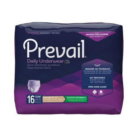 First Quality, Female Adult Absorbent Underwear Prevail  For Women Daily Underwear Pull On with Tear Away Seams X-L, Count of 16 First Quality