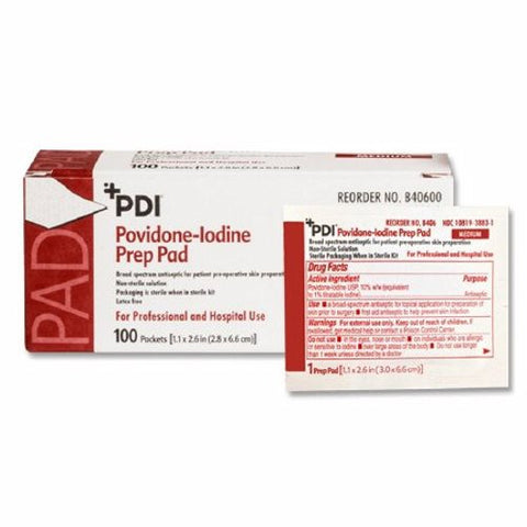 PVP Prep Pad PDI  Povidone Iodine 10% Individual Packet 1.19 X 2.25 Inch NonSterile 100 Count by Professional Disposables