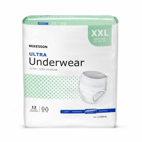 McKesson, Unisex Adult Absorbent Underwea Ultra Pull On with Tear Away Seams 2X-Large Disposable Heavy Absorbency, Count of 4 McKesson