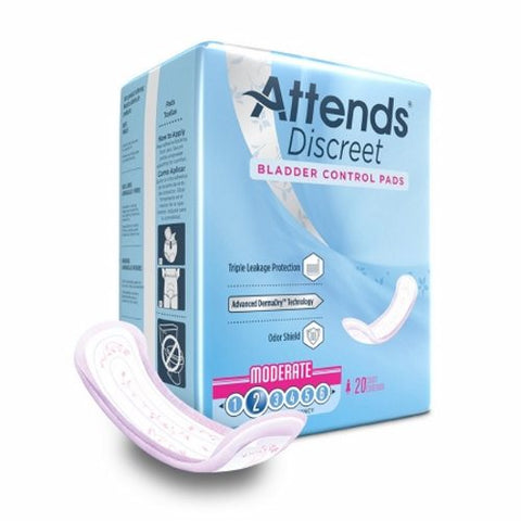 Attends, Bladder Control Pad Discreet 10-1/2 Inch Length Moderate Absorbency, Case Of 10 Attends