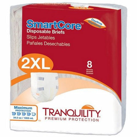 Tranquility, Unisex Adult Incontinence Brief Tranquility SmartCore Tab Closure 2X-Large Disposable Heavy Absorben, Pack Of 8 Tranquility