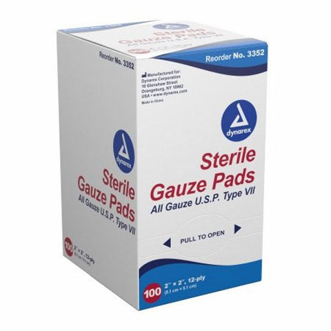 Dynarex, Gauze Sponge 2 X 2 Inch 12-Ply Sterile 3352, Box Of 100 Dynarex