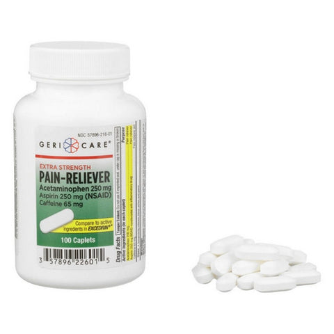 Sunmark, Pain Relief McKesson Brand 250 mg - 250 mg - 65 mg Strength Acetaminophen / Aspirin / Caffeine Caple, 100 Caplets Sunmark