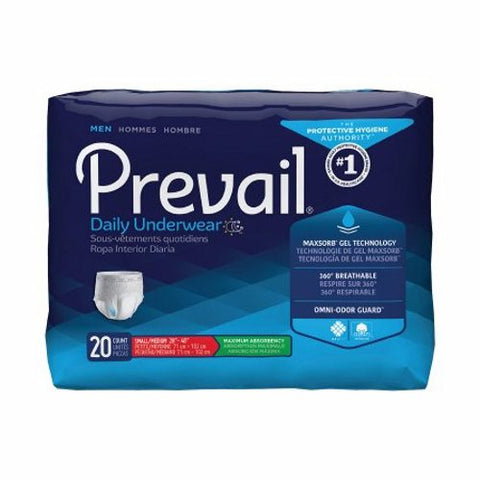 First Quality, Male Adult Absorbent Underwear Prevail  Men's Daily Underwear Pull On with Tear Away Seams Small / M, Case Of 4 First Quality