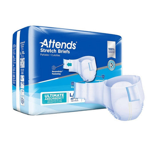 Attends, Unisex Adult Incontinence Brief Stretch Large / X-Large Disposable Heavy Absorbency, Case Of 4 Attends