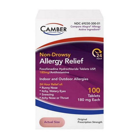 Camber, Non-Drowsy Fexofenadine Antihistamine Allergy Relief, 180 Mg, 100 Count Camber