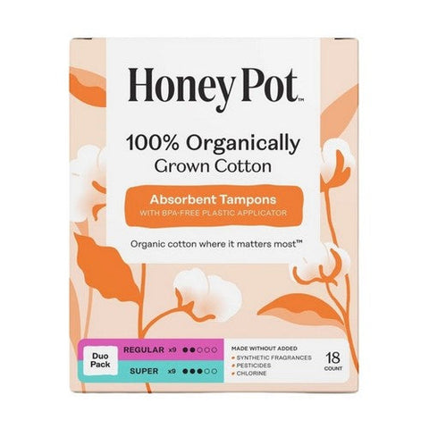 The Honey Pot, Duo Pack Tampon Plastic Applicator Unscented, 18 Count The Honey Pot