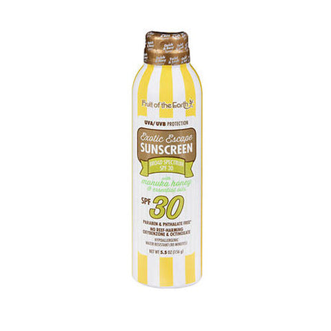 Fruit Of The Earth, Cabana Beach Club Exotic Escape Spf 30 With Manuka Honey And Essential Oils Sunscreen Spray, 5.5 Oz Fruit Of The Earth