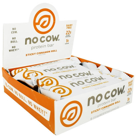 No Cow Bar, No Cow Protein Bar, Sticky Cinnamon Roll 12 Count No Cow Bar