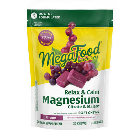 MegaFood, Relax + Calm Magnesium, Grape, 30 Soft Chews MegaFood