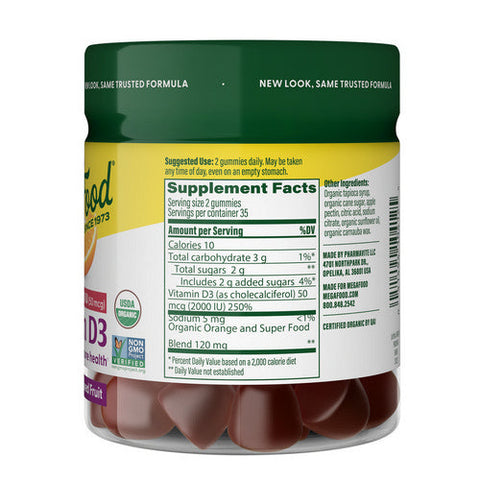 MegaFood, D3 Wellness, 1000 IU, Mixed Fruit, 70 Gummies MegaFood