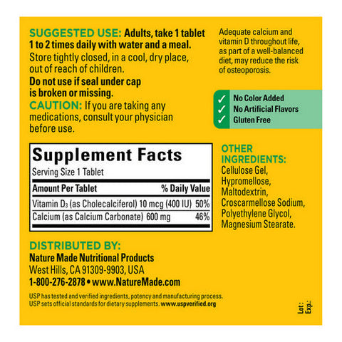 Nature Made, Calcium Plus D3, 600 MG, 220 Tabs Nature Made