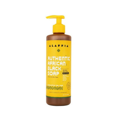 Alaffia, Authentic African Black Soap Eucalyptus Tea Tree, 16 Oz (Case of 3) Alaffia