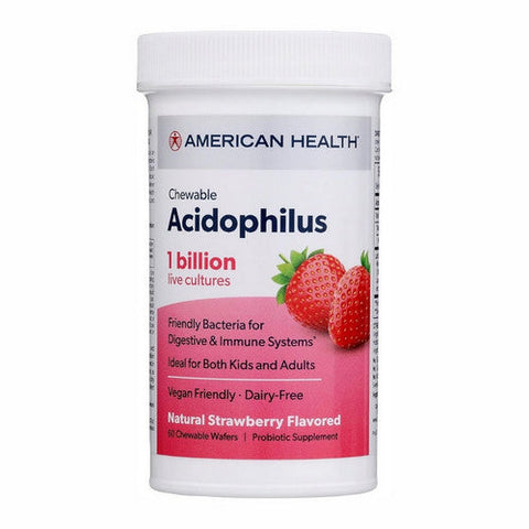 American Health, Daily Chewable Tablet Acidophilus Live Cultures Strawberry, (1 Billion), Natural Strawberry 60 Tabs American Health