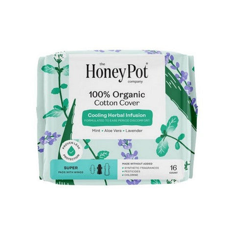 The Honey Pot, Organic Cotton Cover Super Pads With Wings, 16 Count
