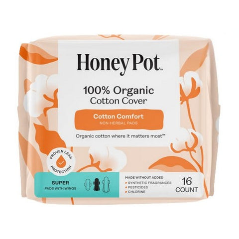 The Honey Pot, Organic Top Sheet Super Non Herbal Menstrual Pads, 16 Count