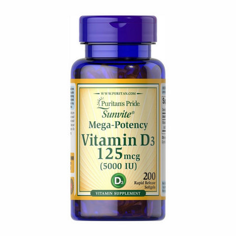 Puritan's Pride, Vitamin D3, 125 Mcg, 200 Softgels Puritan's Pride