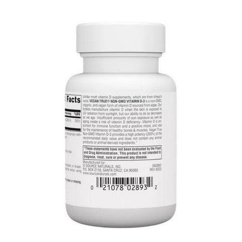 Source Naturals, Vegan True Non-GMO Vitamin D-3, 2,000 IU, 30 VegCaps Source Naturals