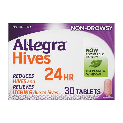 Allegra, Hives 24 Hr Fexofenadine Hcl Antihistamine, 180 Mg, 30 Tabs Allegra