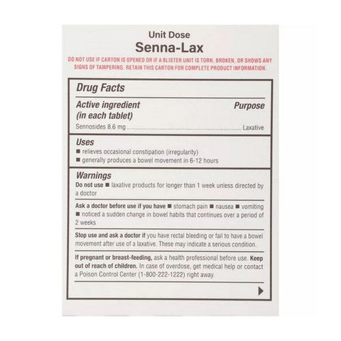 Major Pharmaceuticals, Senna-Lax Natural Vegetable Laxative, 8.6 Mg, 100 Tablets