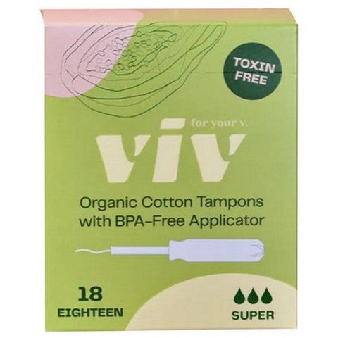 Viv For Your V, Organic Super Cotton Tampons, 18 Count Viv For Your V
