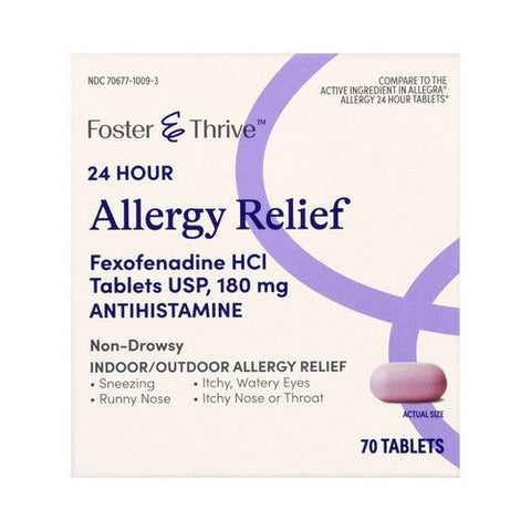 Foster And Thrive, 24 Hour Allergy Relief Fexofenadine Hci Usp, 180 Mg, 70 Tabs