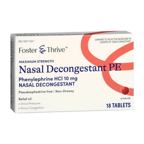Foster And Thrive, Maximum Strength Nasal Decongestant Pe Phenylephrine Hcl, 10 Mg, 18 Tabs Foster And Thrive