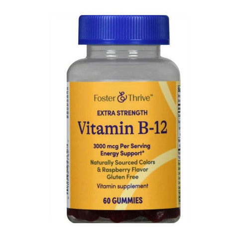 Foster And Thrive, Extra Strength Vitamin B-12 Gummies Raspberry, 3000 Mcg, 60 Count