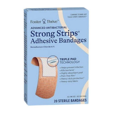 Foster And Thrive, Advanced Antibacterial Strong Strips Adhesive Bandages, 20 Count Foster And Thrive