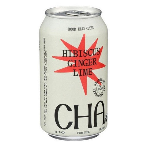 Cha, Organic Sparkling Hibiscus Ginger Lime Tea, 12 Oz (Case Of 12) Cha