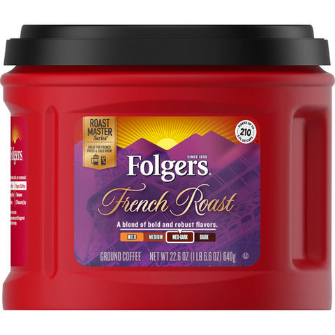 French Roast Medium Dark Roast Ground Coffee Canister 22.6 Oz (Case Of 6) by Folgers