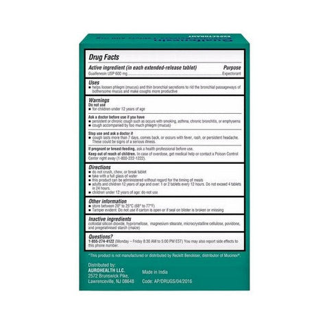 Auro Health, Mucus Relief DM Guaifenesin And Dextromethorphan, 600 Mg / 30 Mg, 40 Tabs