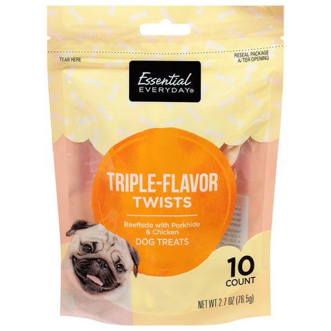 Triple Flavor Twists Dog Treats 10 Count (Case Of 6) by Essential Everyday