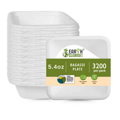 Earth Cleanse, Square Bagasse Bowls Premium, 3200 Pack (160 Ml / 5.4 Oz) Earth Cleanse